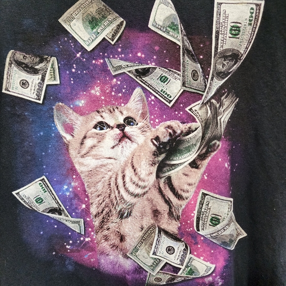 Spencer's cat making it rain with 100 dollar bills graphic tee men's size large - Picture 4 of 9